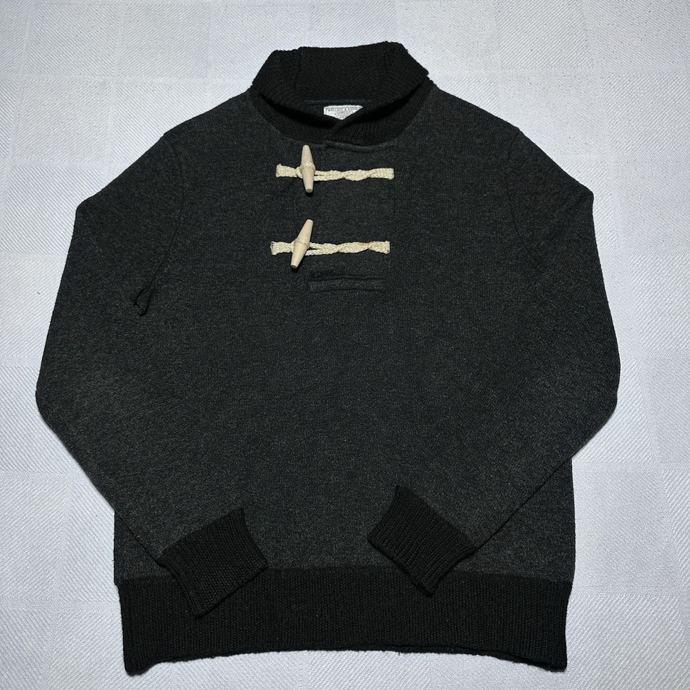Wallace & Barnes Wool Blend Sweater Mens Medium‎ Shawl Collar Toggle Rope Black